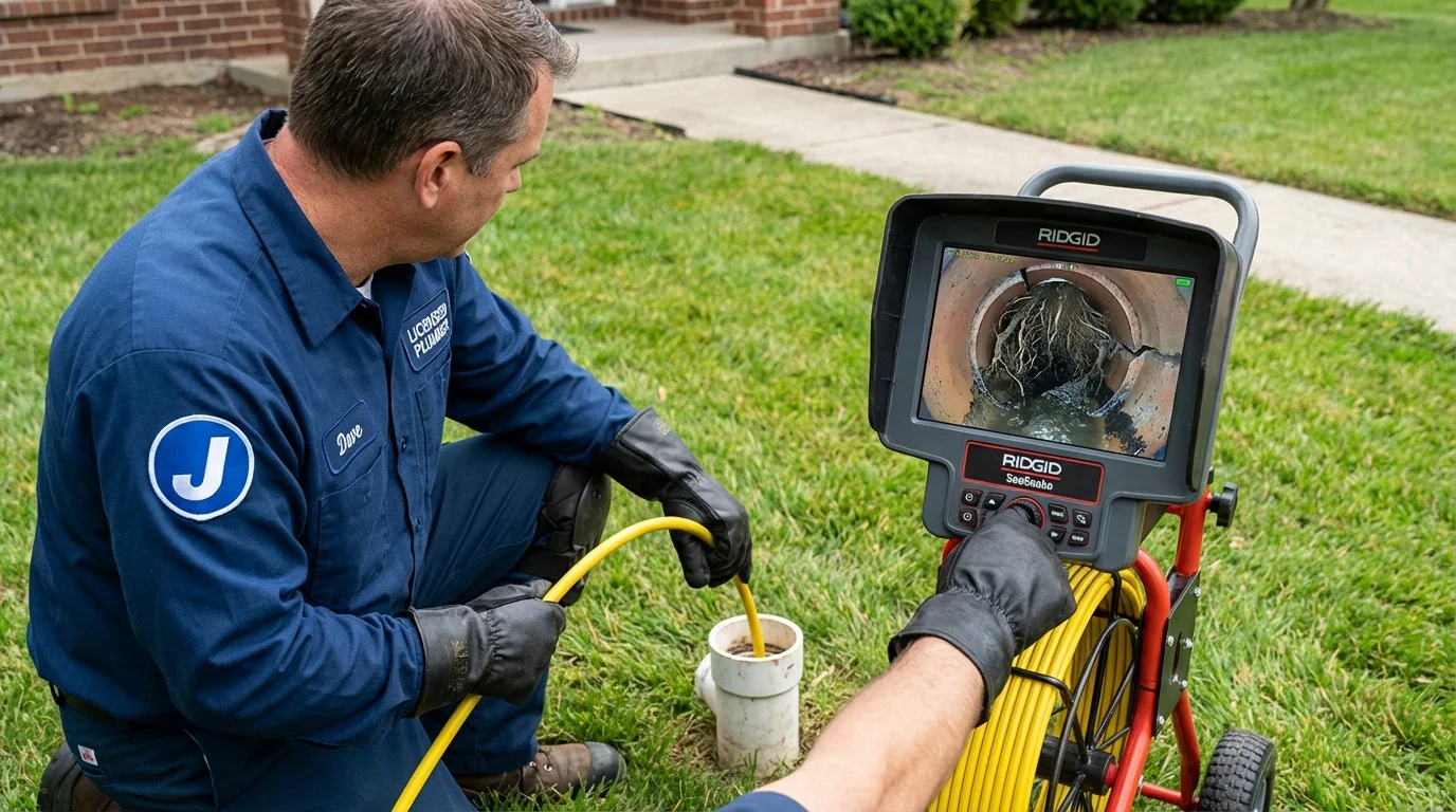 Sewer camera inspection being performed by Johns Plumbing LLC in Liverpool
